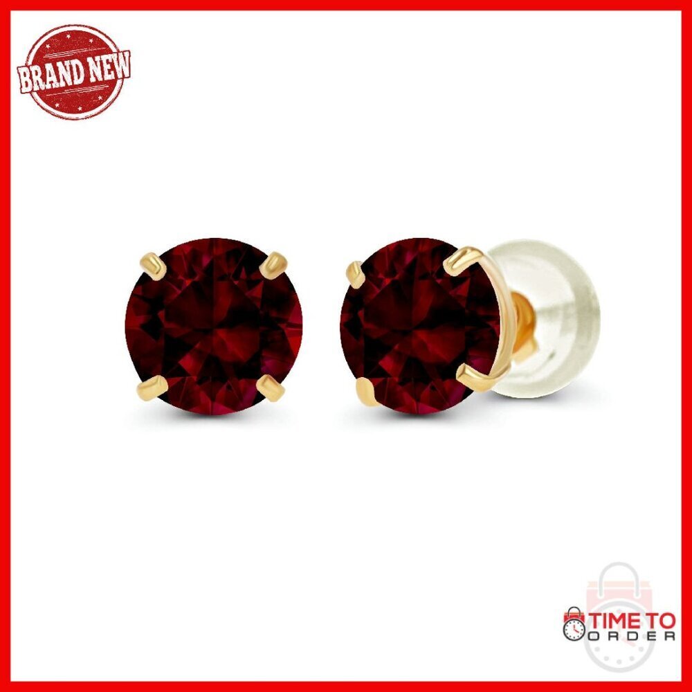 14K Solid Gold 4mm Gemstone Stud Earrings Prong Set Women's Jewelry